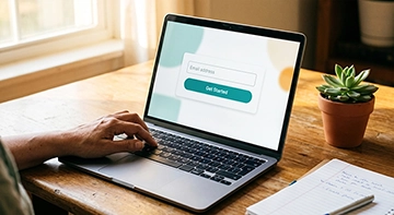 User filling out business onboarding details on laptop